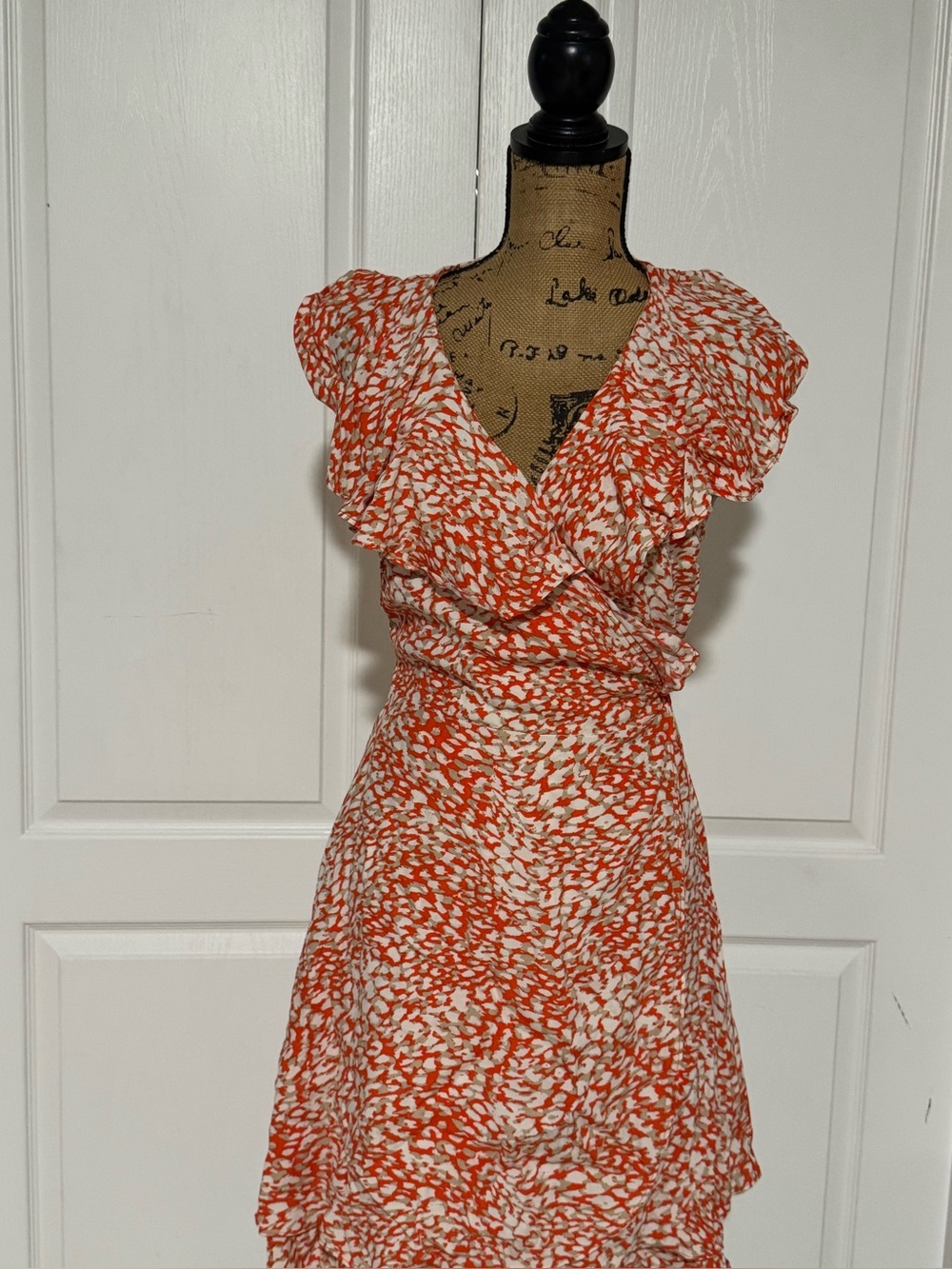 Free People Orange and White Printed Tie-Waist Midi Dress